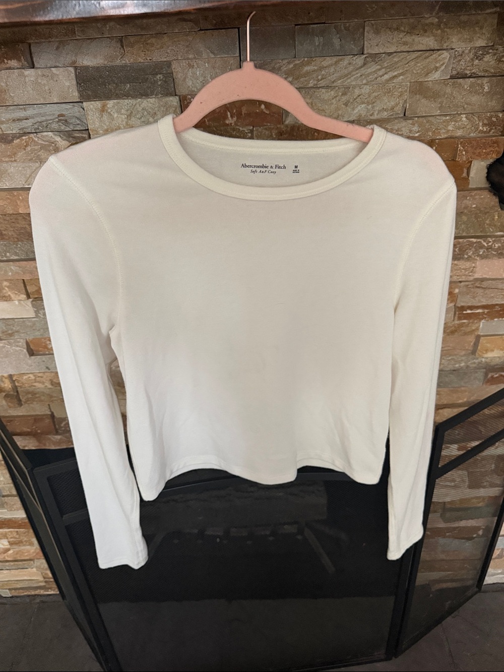 Abercrombie & Fitch Cream Long-Sleeve Crewneck Top